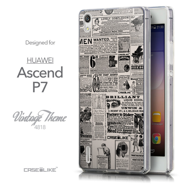 Front & Side View - CASEiLIKE Huawei Ascend P7 back cover Vintage Newspaper Advertising 4818