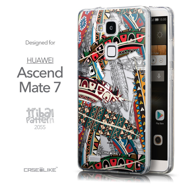 Front & Side View - CASEiLIKE Huawei Ascend Mate 7 back cover Indian Tribal Theme Pattern 2055