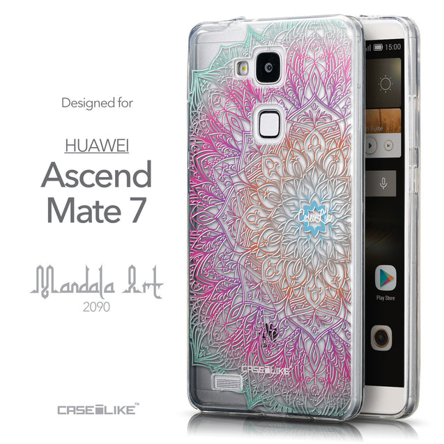 Front & Side View - CASEiLIKE Huawei Ascend Mate 7 back cover Mandala Art 2090