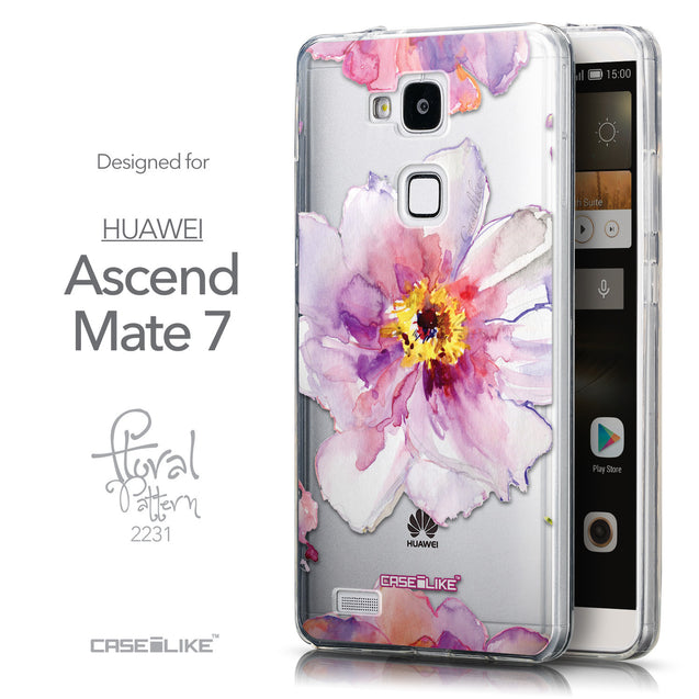 Front & Side View - CASEiLIKE Huawei Ascend Mate 7 back cover Watercolor Floral 2231