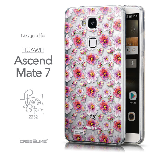 Front & Side View - CASEiLIKE Huawei Ascend Mate 7 back cover Watercolor Floral 2232