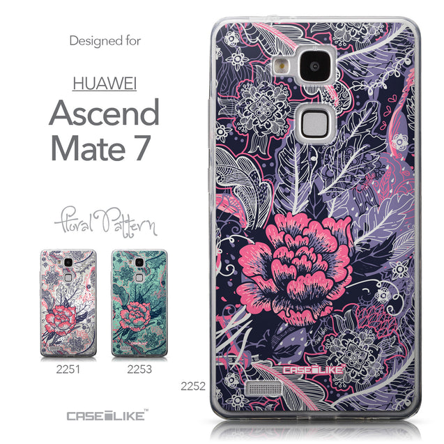 Collection - CASEiLIKE Huawei Ascend Mate 7 back cover Vintage Roses and Feathers Blue 2252