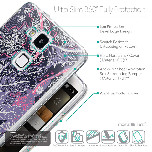 Details in English - CASEiLIKE Huawei Ascend Mate 7 back cover Vintage Roses and Feathers Blue 2252