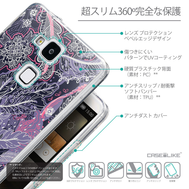 Details in Japanese - CASEiLIKE Huawei Ascend Mate 7 back cover Vintage Roses and Feathers Blue 2252