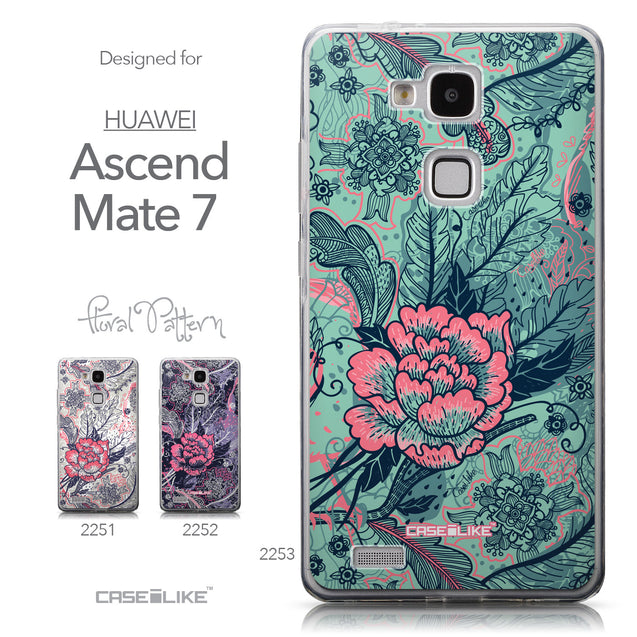 Collection - CASEiLIKE Huawei Ascend Mate 7 back cover Vintage Roses and Feathers Turquoise 2253