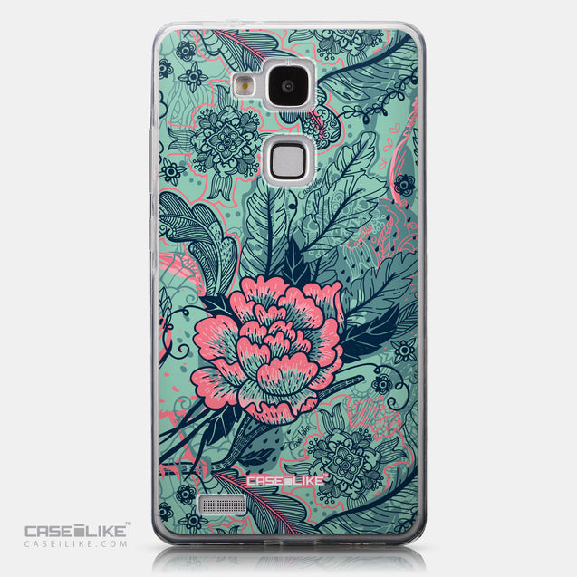 CASEiLIKE Huawei Ascend Mate 7 back cover Vintage Roses and Feathers Turquoise 2253