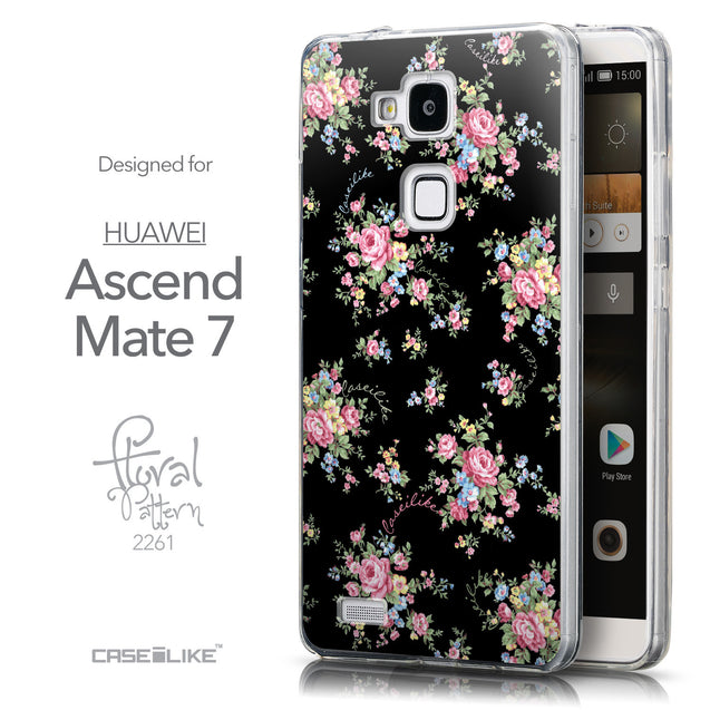 Front & Side View - CASEiLIKE Huawei Ascend Mate 7 back cover Floral Rose Classic 2261