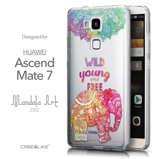 Front & Side View - CASEiLIKE Huawei Ascend Mate 7 back cover Mandala Art 2302
