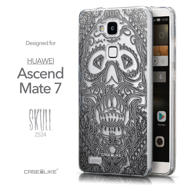 Front & Side View - CASEiLIKE Huawei Ascend Mate 7 back cover Art of Skull 2524