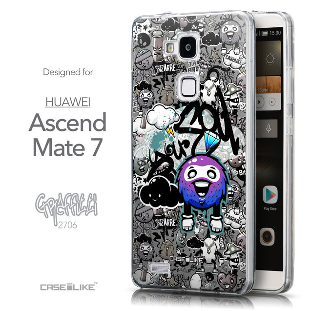 Front & Side View - CASEiLIKE Huawei Ascend Mate 7 back cover Graffiti 2706
