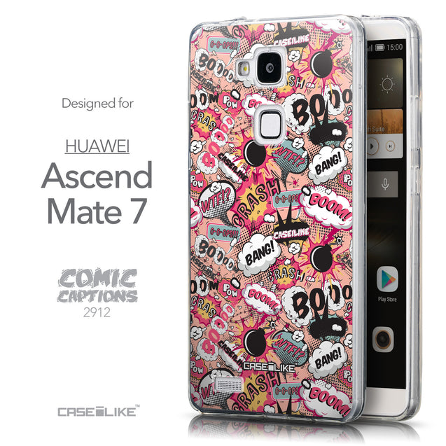 Front & Side View - CASEiLIKE Huawei Ascend Mate 7 back cover Comic Captions Pink 2912