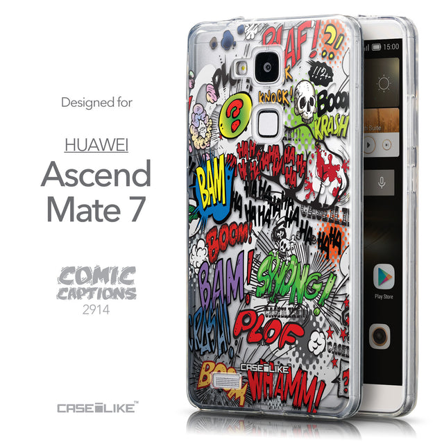 Front & Side View - CASEiLIKE Huawei Ascend Mate 7 back cover Comic Captions 2914