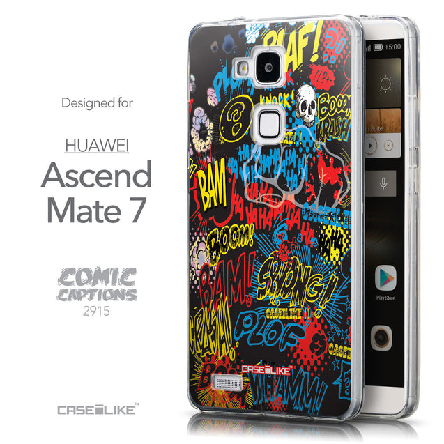 Front & Side View - CASEiLIKE Huawei Ascend Mate 7 back cover Comic Captions Black 2915