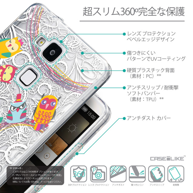 Details in Japanese - CASEiLIKE Huawei Ascend Mate 7 back cover Owl Graphic Design 3316