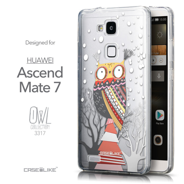 Front & Side View - CASEiLIKE Huawei Ascend Mate 7 back cover Owl Graphic Design 3317