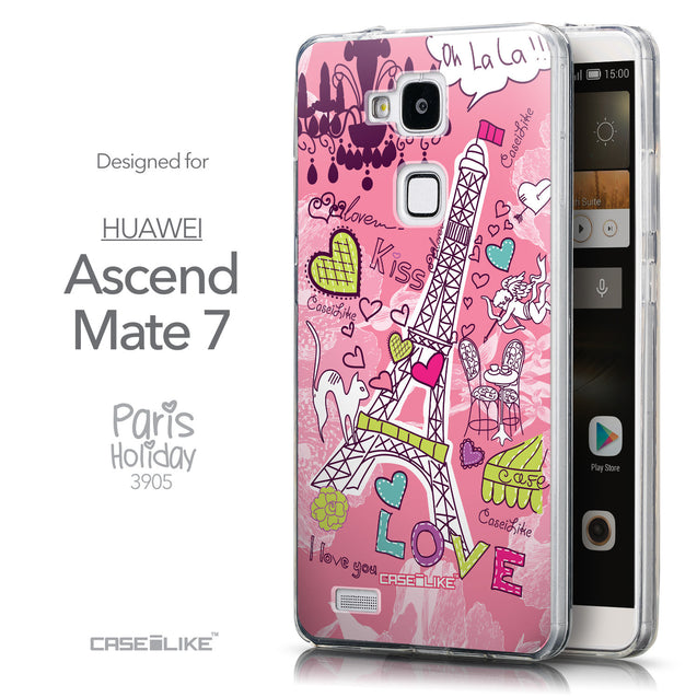 Front & Side View - CASEiLIKE Huawei Ascend Mate 7 back cover Paris Holiday 3905