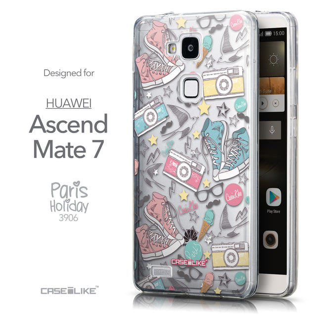 Front & Side View - CASEiLIKE Huawei Ascend Mate 7 back cover Paris Holiday 3906