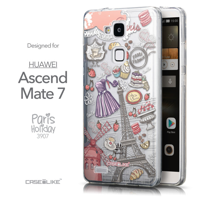 Front & Side View - CASEiLIKE Huawei Ascend Mate 7 back cover Paris Holiday 3907