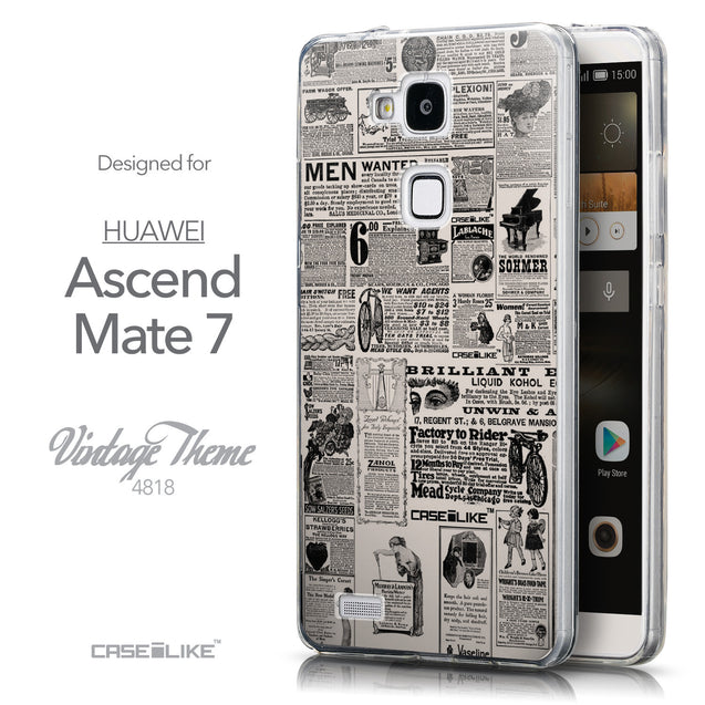 Front & Side View - CASEiLIKE Huawei Ascend Mate 7 back cover Vintage Newspaper Advertising 4818