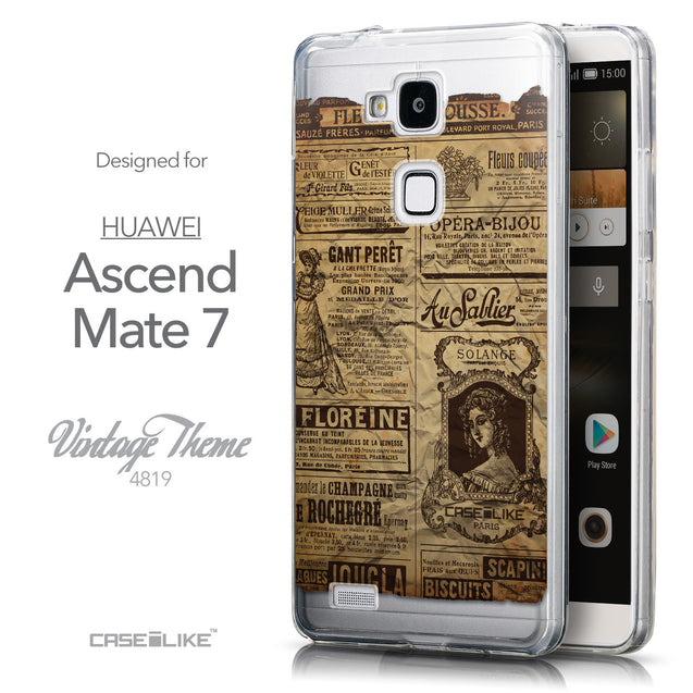 Front & Side View - CASEiLIKE Huawei Ascend Mate 7 back cover Vintage Newspaper Advertising 4819