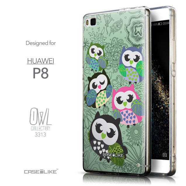 Front & Side View - CASEiLIKE Huawei P8 back cover Owl Graphic Design 3313
