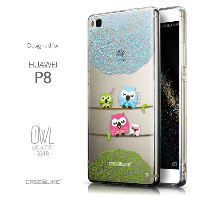 Front & Side View - CASEiLIKE Huawei P8 back cover Owl Graphic Design 3318