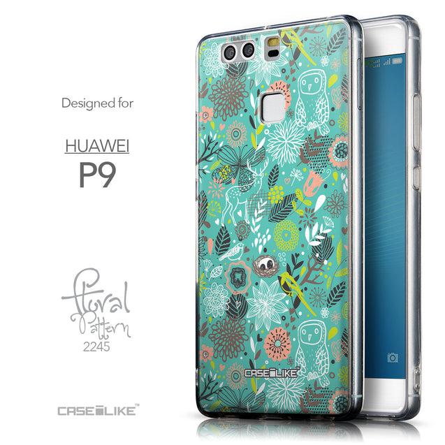 Front & Side View - CASEiLIKE Huawei P9 back cover Spring Forest Turquoise 2245