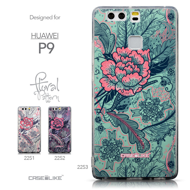 Collection - CASEiLIKE Huawei P9 back cover Vintage Roses and Feathers Turquoise 2253