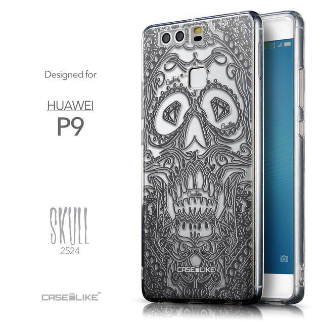 Front & Side View - CASEiLIKE Huawei P9 back cover Art of Skull 2524