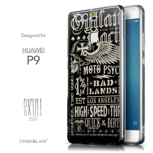 Front & Side View - CASEiLIKE Huawei P9 back cover Art of Skull 2531