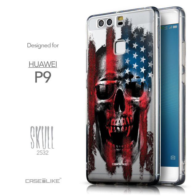Front & Side View - CASEiLIKE Huawei P9 back cover Art of Skull 2532