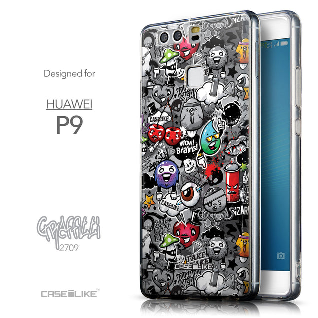 Front & Side View - CASEiLIKE Huawei P9 back cover Graffiti 2709