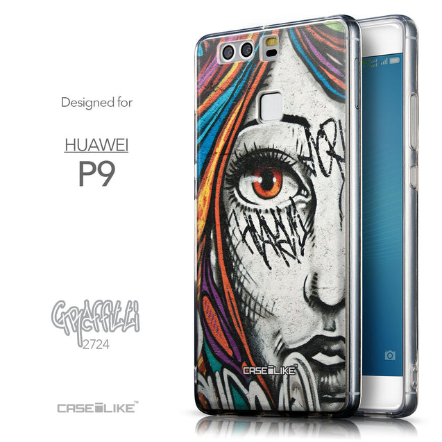 Front & Side View - CASEiLIKE Huawei P9 back cover Graffiti Girl 2724