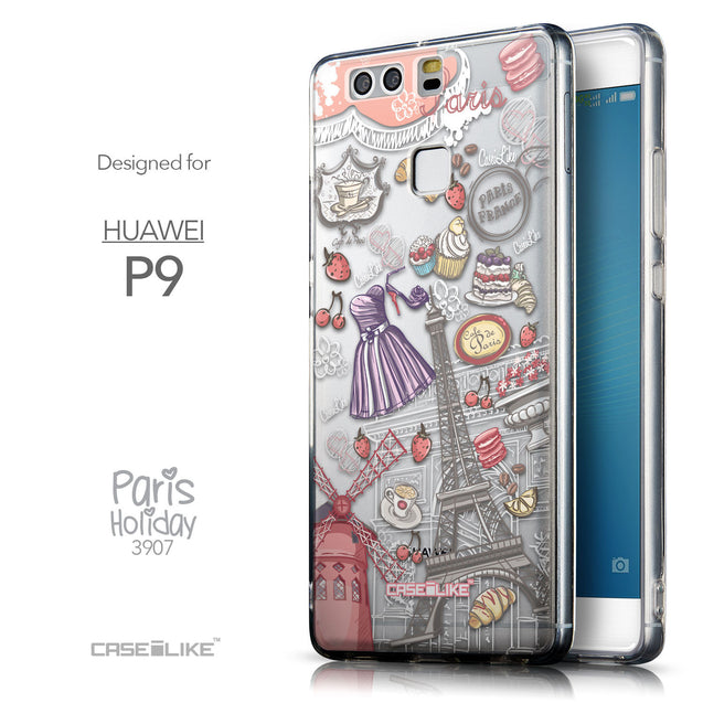 Front & Side View - CASEiLIKE Huawei P9 back cover Paris Holiday 3907