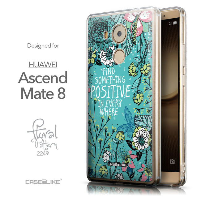 Front & Side View - CASEiLIKE Huawei Mate 8 back cover Blooming Flowers Turquoise 2249
