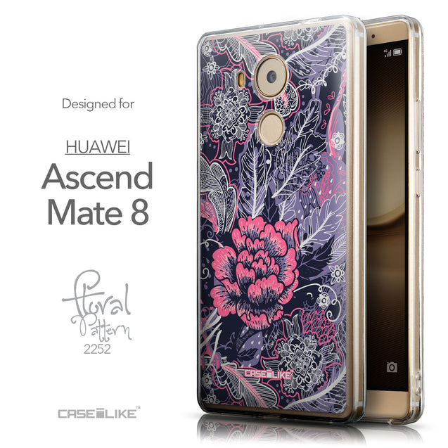 Front & Side View - CASEiLIKE Huawei Mate 8 back cover Vintage Roses and Feathers Blue 2252