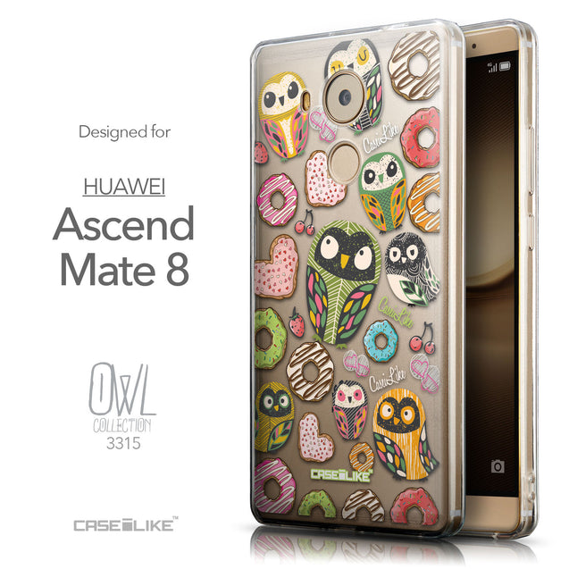 Front & Side View - CASEiLIKE Huawei Mate 8 back cover Owl Graphic Design 3315