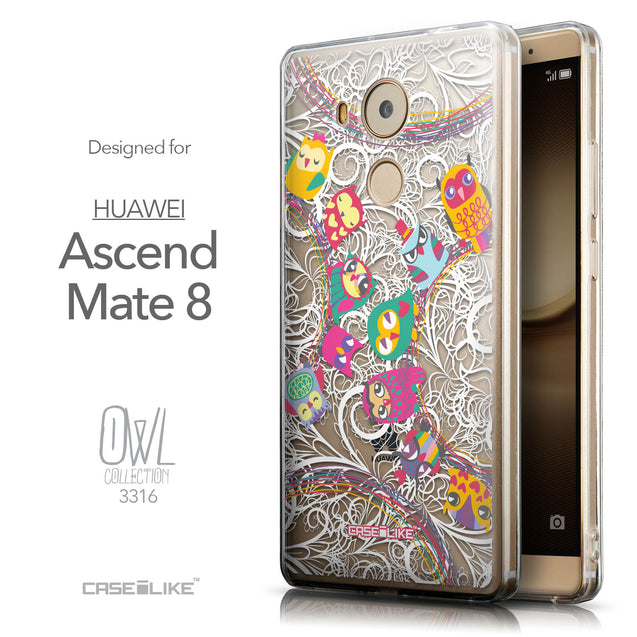 Front & Side View - CASEiLIKE Huawei Mate 8 back cover Owl Graphic Design 3316