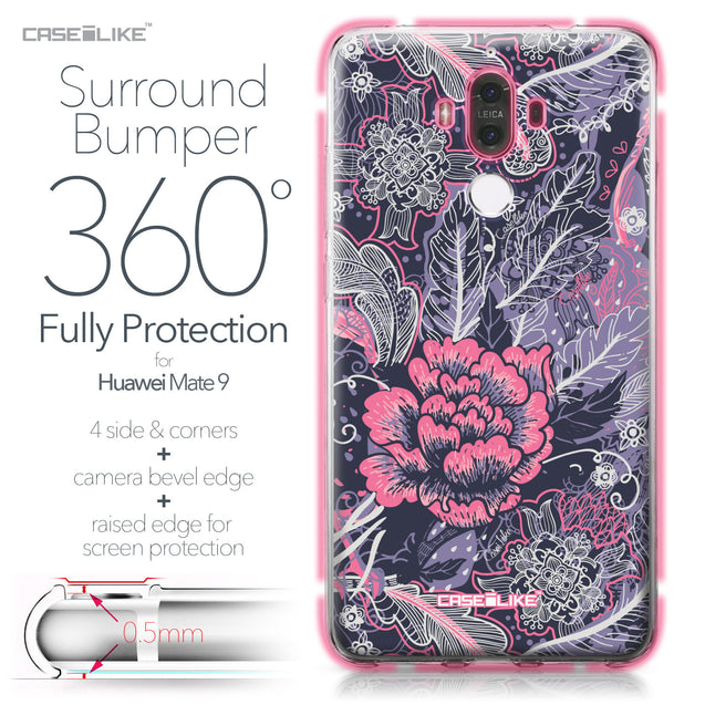 Huawei Mate 9 case Vintage Roses and Feathers Blue 2252 Bumper Case Protection | CASEiLIKE.com
