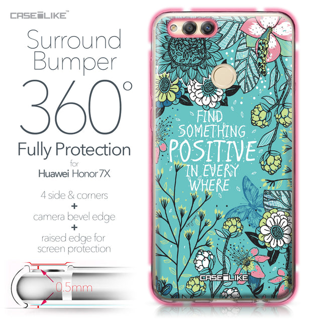 Huawei Honor 7X case Blooming Flowers Turquoise 2249 Bumper Case Protection | CASEiLIKE.com
