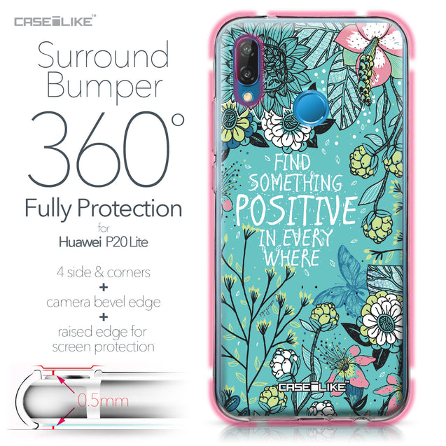 Huawei P20 Lite case Blooming Flowers Turquoise 2249 Bumper Case Protection | CASEiLIKE.com