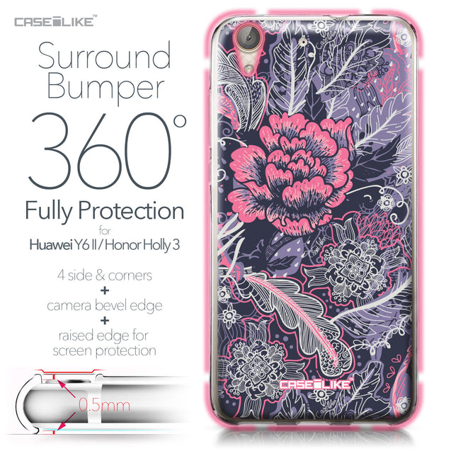 Huawei Y6 II / Honor Holly 3 case Vintage Roses and Feathers Blue 2252 Bumper Case Protection | CASEiLIKE.com
