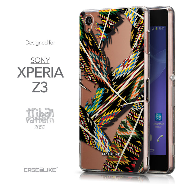 Front & Side View - CASEiLIKE Sony Xperia Z3 back cover Indian Tribal Theme Pattern 2053