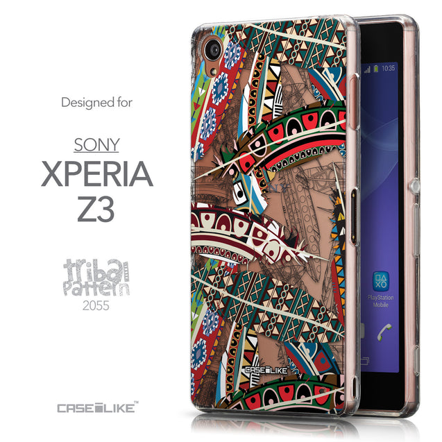 Front & Side View - CASEiLIKE Sony Xperia Z3 back cover Indian Tribal Theme Pattern 2055