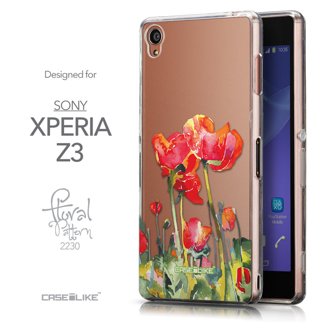Front & Side View - CASEiLIKE Sony Xperia Z3 back cover Watercolor Floral 2230