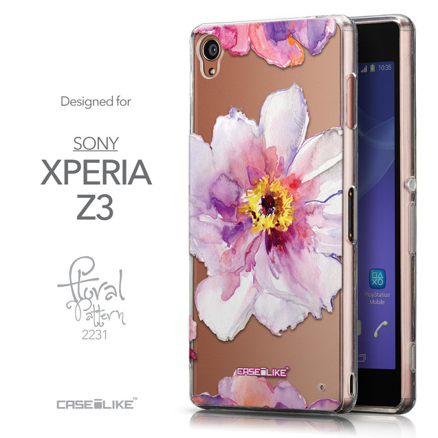 Front & Side View - CASEiLIKE Sony Xperia Z3 back cover Watercolor Floral 2231