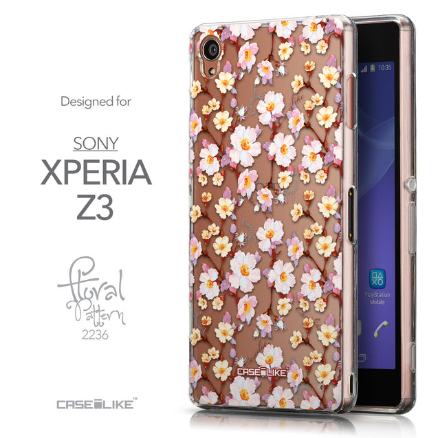 Front & Side View - CASEiLIKE Sony Xperia Z3 back cover Watercolor Floral 2236