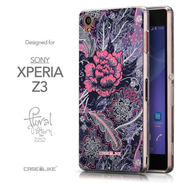 Front & Side View - CASEiLIKE Sony Xperia Z3 back cover Vintage Roses and Feathers Blue 2252