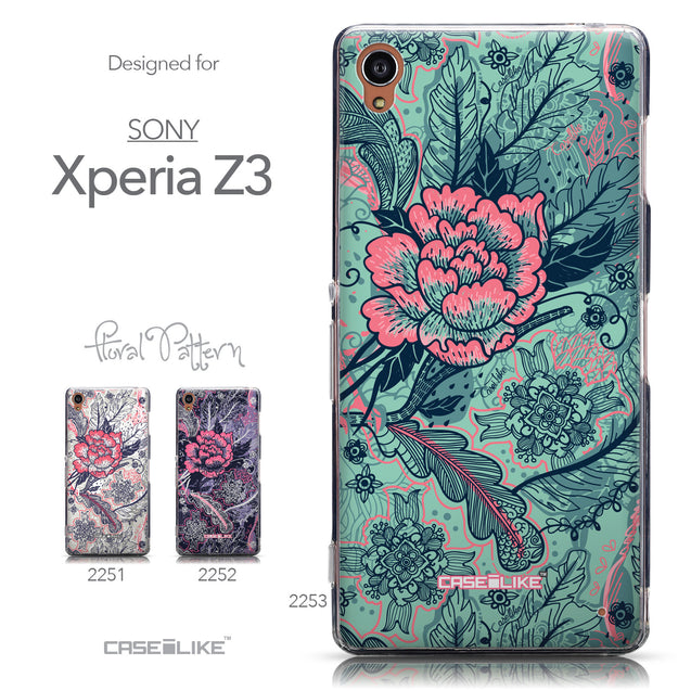 Collection - CASEiLIKE Sony Xperia Z3 back cover Vintage Roses and Feathers Turquoise 2253
