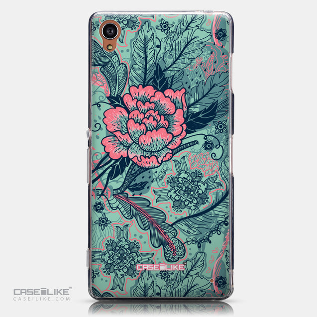CASEiLIKE Sony Xperia Z3 back cover Vintage Roses and Feathers Turquoise 2253